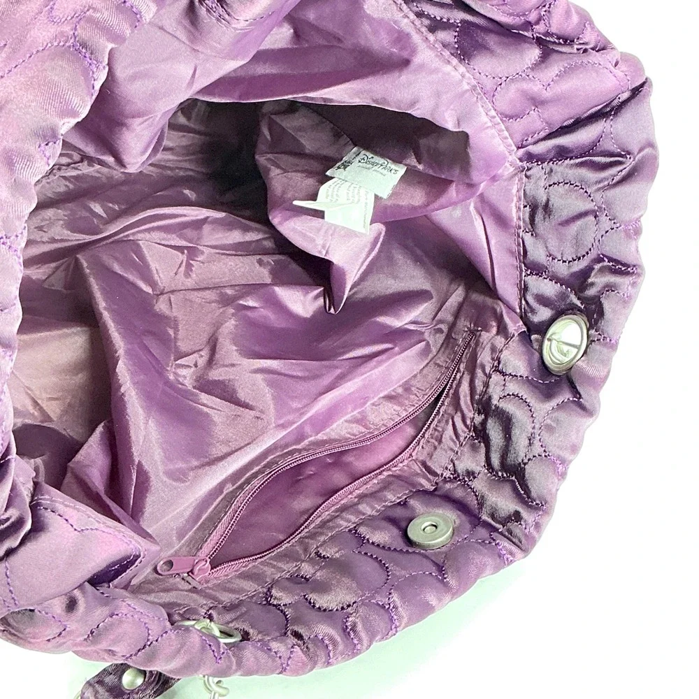 Disney Parks Purple Heart‎ Quilted Satin Shoulder Bag Silver Chain Strap NEW